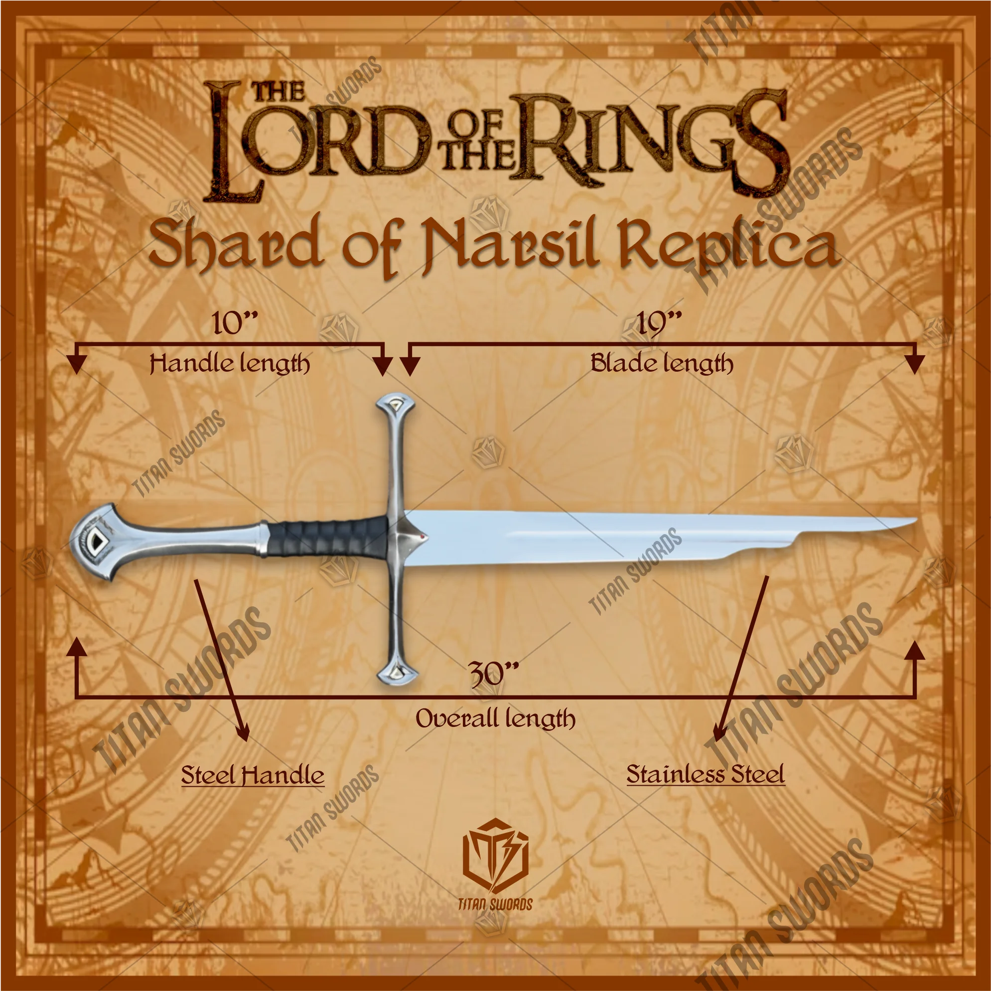Premium Shards of Narsil Epic Relic Sword Replica LOTR with Ebony Plaque