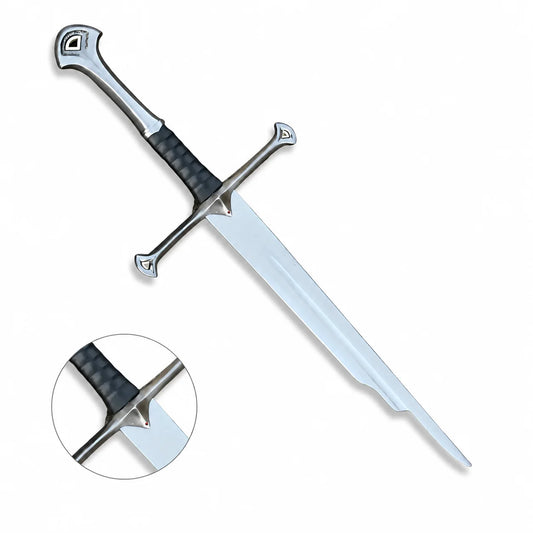 Shards of Narsil LOTR decorative display replica featuring a shattered silver blade with an detailed crossguard and a ribbed black grip.