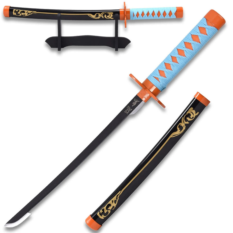 Close-up of the Shinobu Kocho Nichirin display collectible highlighting the detailed butterfly guard, character-inspired handle wrapping, decorative fittings, premium craftsmanship, and anime-inspired styling for Demon Slayer fans.