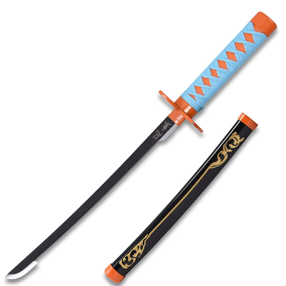 Shinobu Kocho Nichirin display collectible inspired by Demon Slayer featuring a premium carbon steel display finish, butterfly-inspired guard, matching decorative scabbard, and collector-quality craftsmanship for anime enthusiasts, cosplay displays, and themed collections.