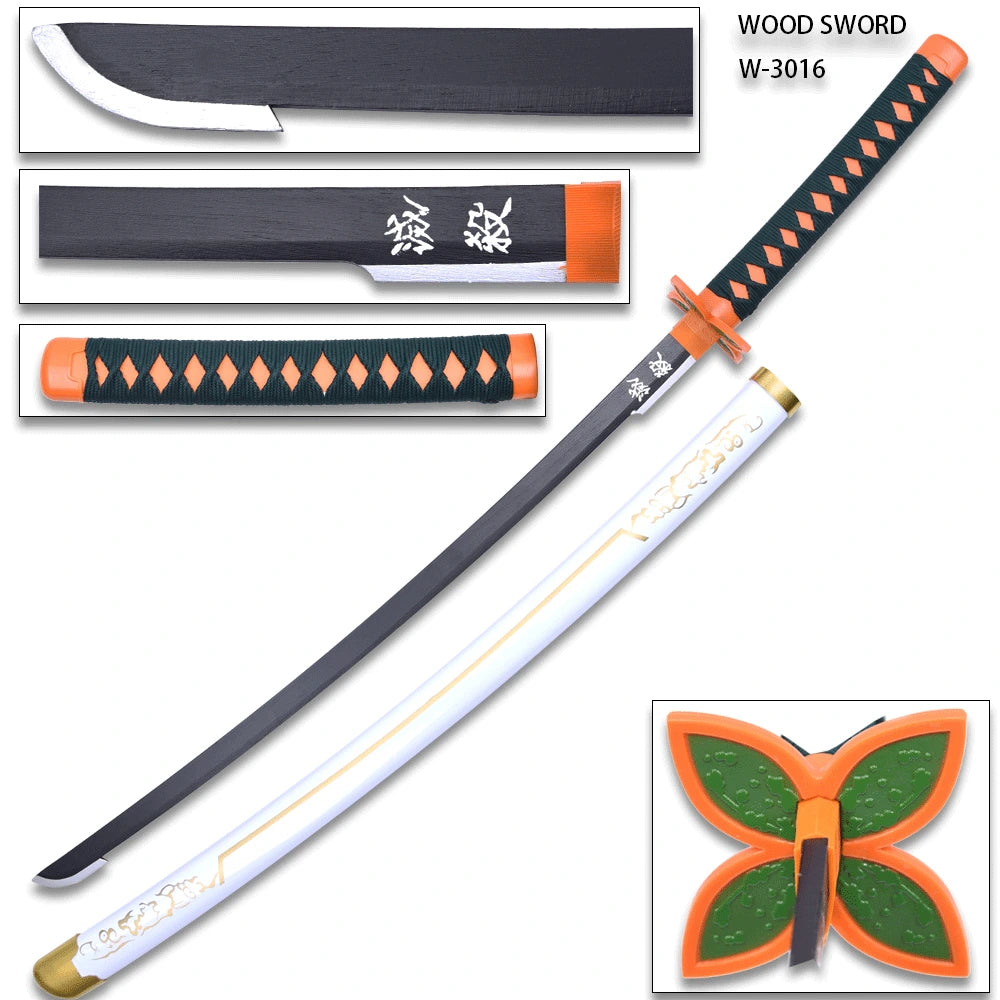 Shinobu Kocho Nichirin Sword with wrapped handle and decorative wooden blade for cosplay and collector displays