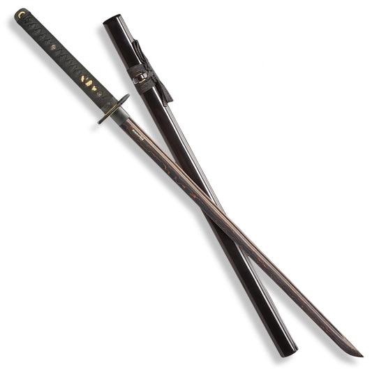 Premium Shinwa Black Knight Katana Damascus Sword with Damascus steel.