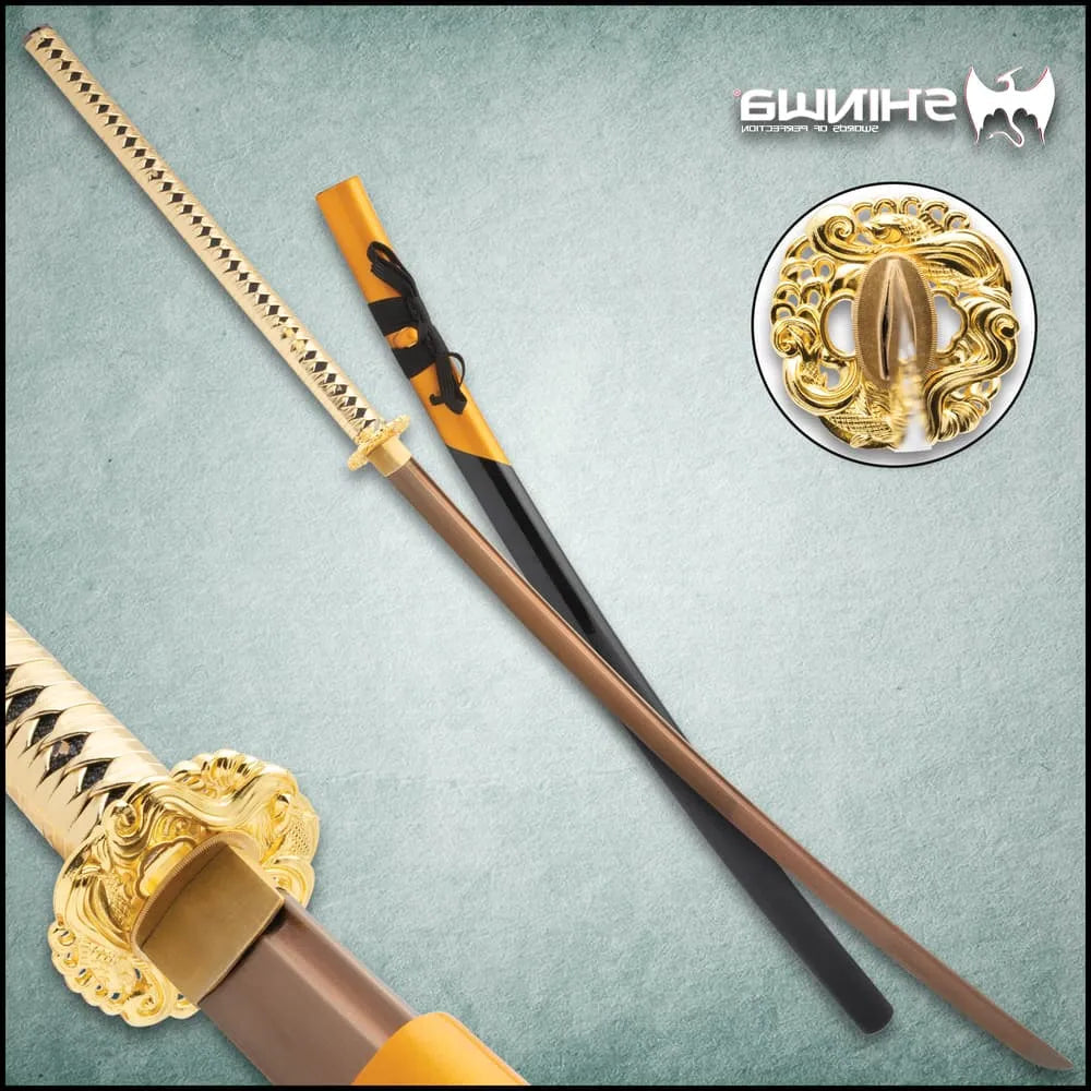 Shinwa Golden Knight Odachi sword with 35.5-inch carbon blade and koi tsuba for collection