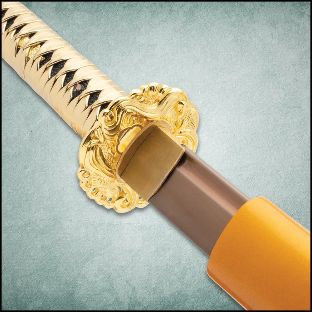 Shinwa Golden Knight Odachi sword with 35.5-inch carbon blade and koi tsuba for collection