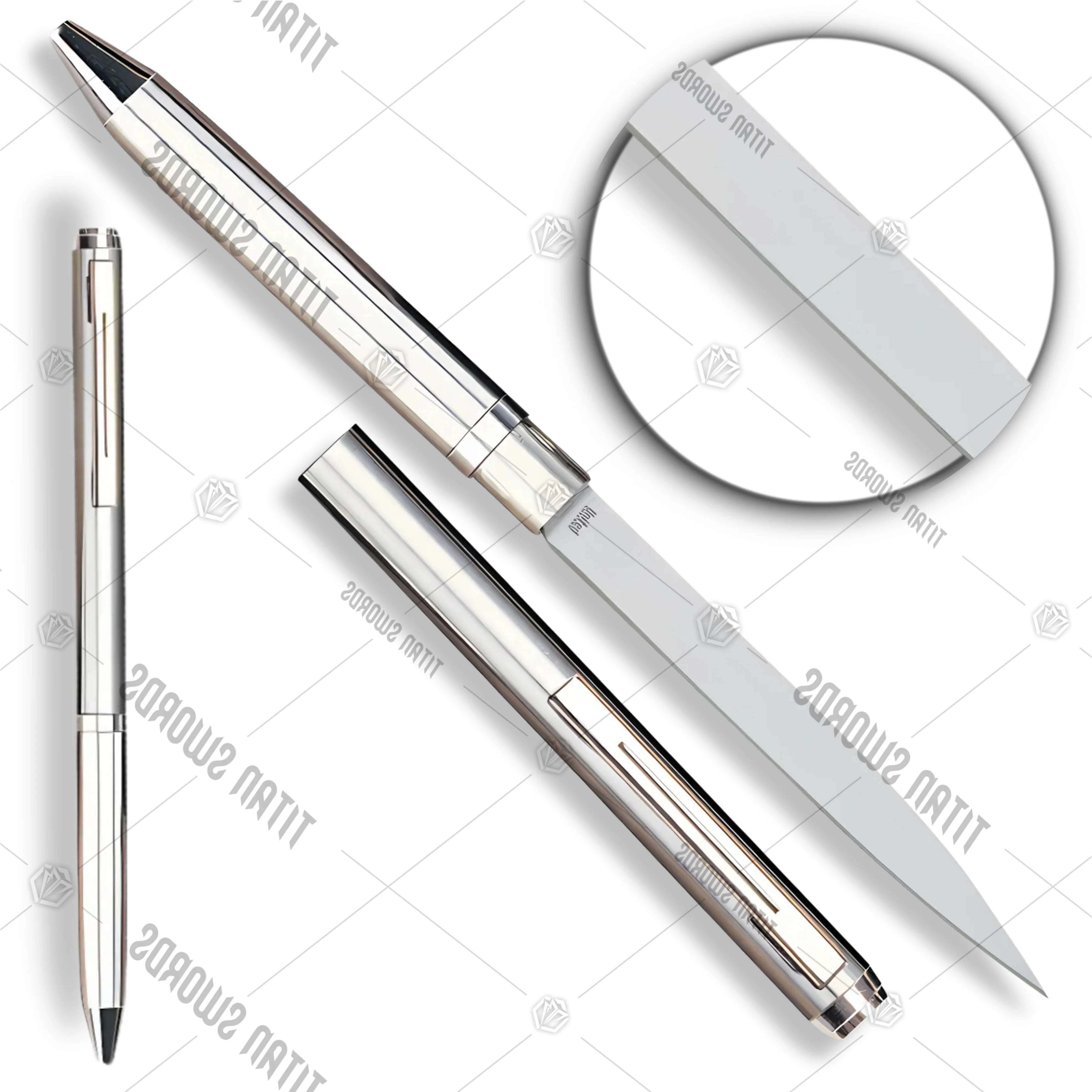Premium Silver Ink Pen Hidden Knife Dual Utility with concealed blade.
