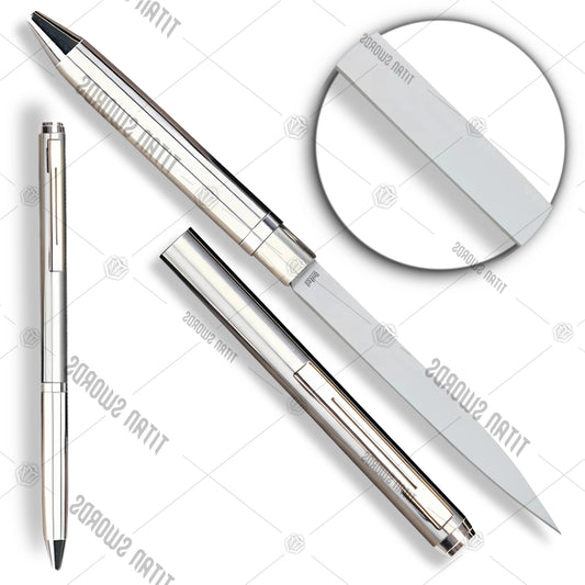 Premium Silver Ink Pen Hidden Knife Dual Utility with concealed blade.