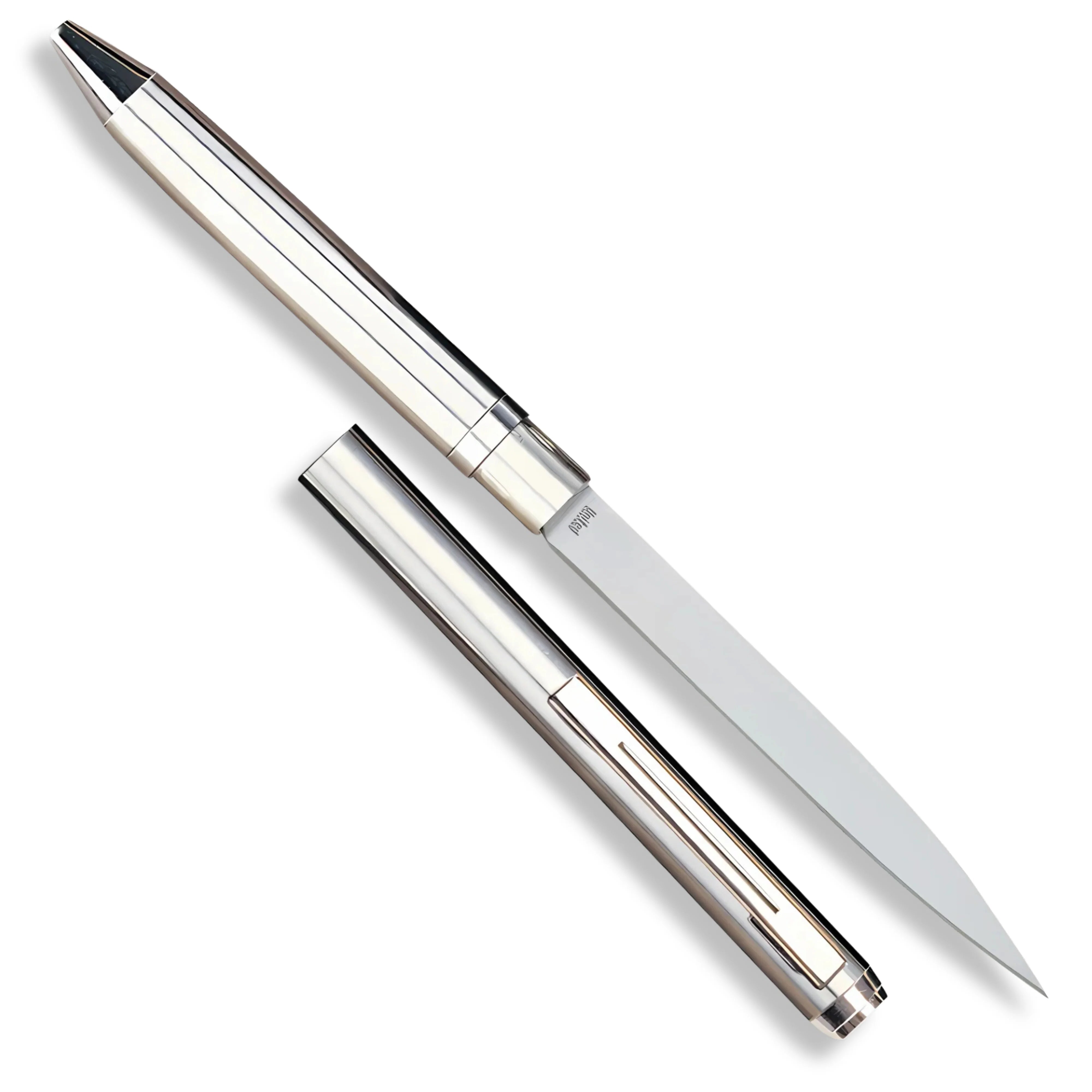 Premium Silver Ink Pen Hidden Knife Dual Utility with concealed blade.