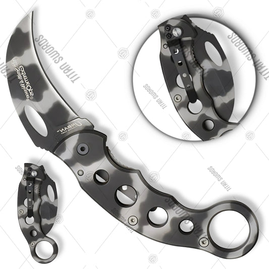 Premium Smith & Wesson Folding Knife Extreme Ops Karambit Camo with stainless steel.