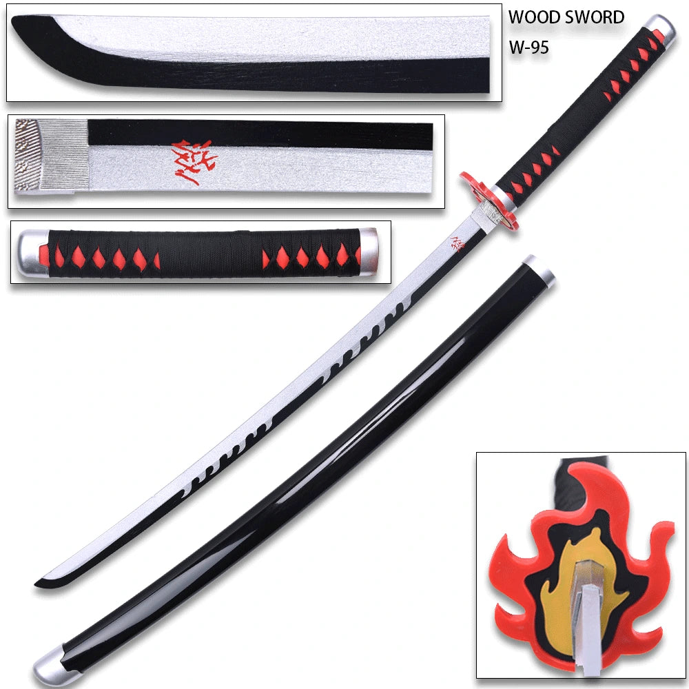 Detailed Demon Slayer Black Nichirin wooden Sword inspired by Tanjiro Kamado for collector shelves and cosplay