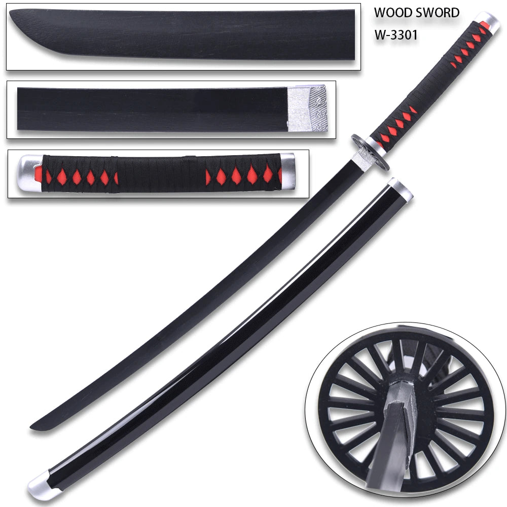 Tanjiro Black Nichirin Sword with coordinated scabbard displayed for anime room décor and collector presentation