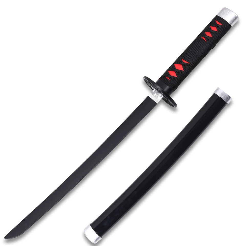 Tanjiro Kamado Mini Tanto display collectible inspired by Demon Slayer featuring a premium carbon steel black display finish, decorative guard, matching scabbard, and collector-quality craftsmanship for anime enthusiasts, cosplay displays, and premium collections.