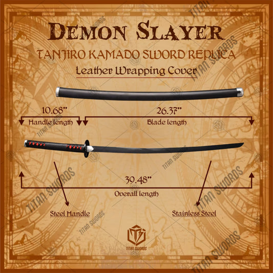 Premium Tanjiro Kamado Nichirin Demon Slayer Sword Replica with carbon steel blade.