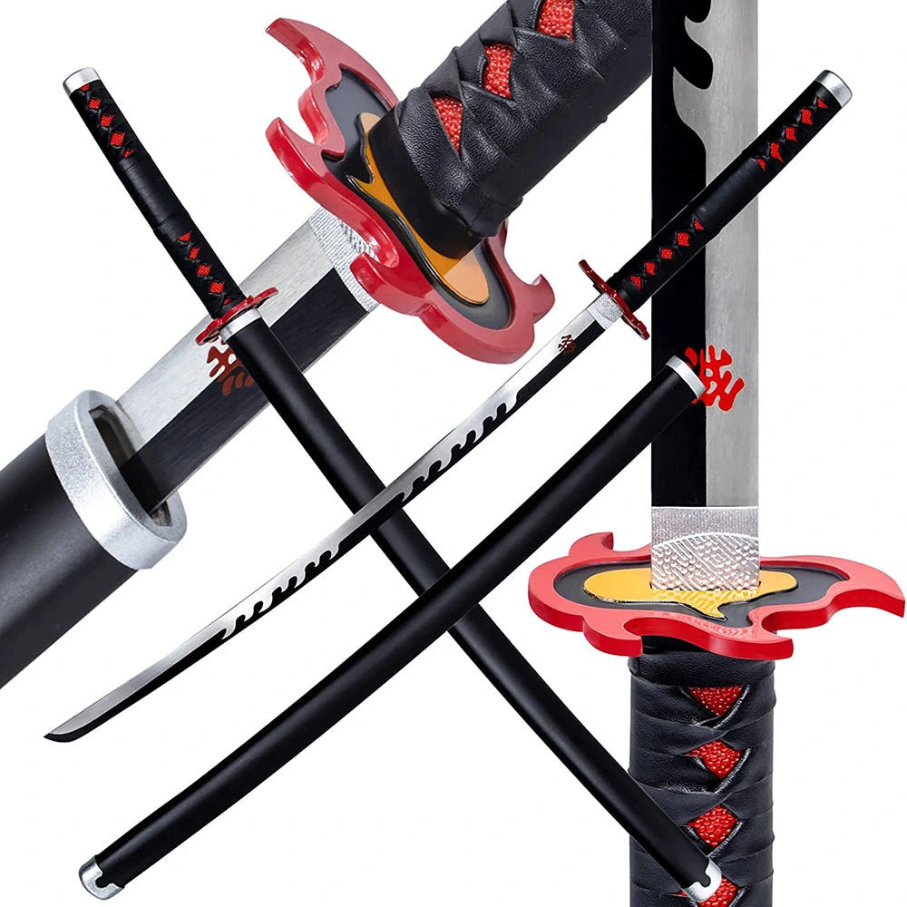 Detailed 41-inch Tanjiro Nichirin Katana Sword with red and black handle wrapping for Demon Slayer-themed display