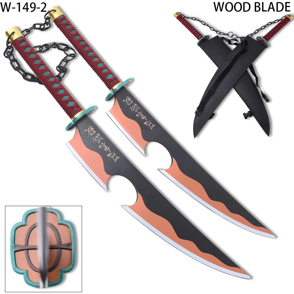 Complete Demon Slayer Tengen Uzui Twin Bamboo Display Collectible Set with two premium bamboo collectibles, decorative sheaths and anime-inspired craftsmanship for dedicated collectors