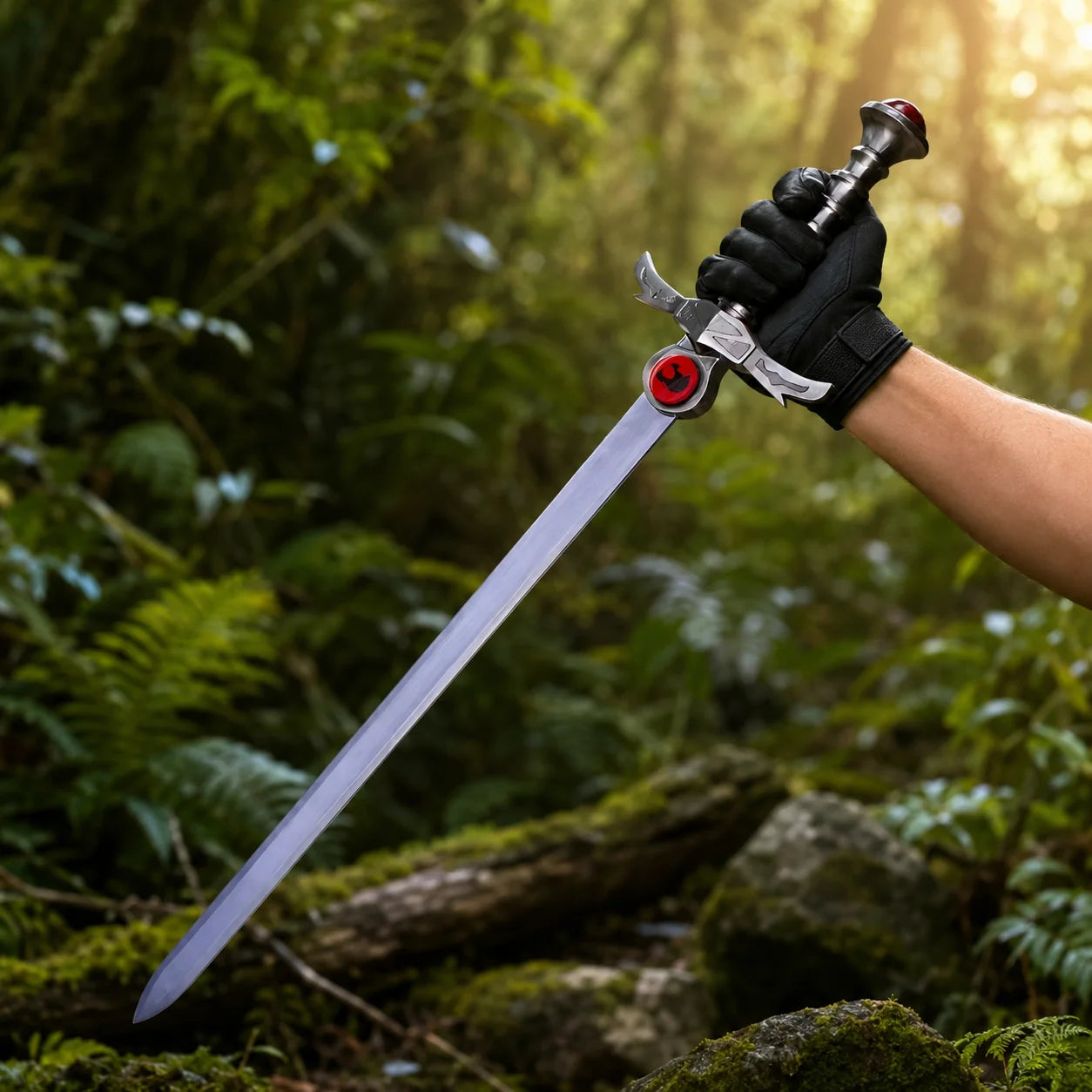 Lion-O Sword of Omens prop replica and leather scabbard lifestyle display – ThunderCats collectible