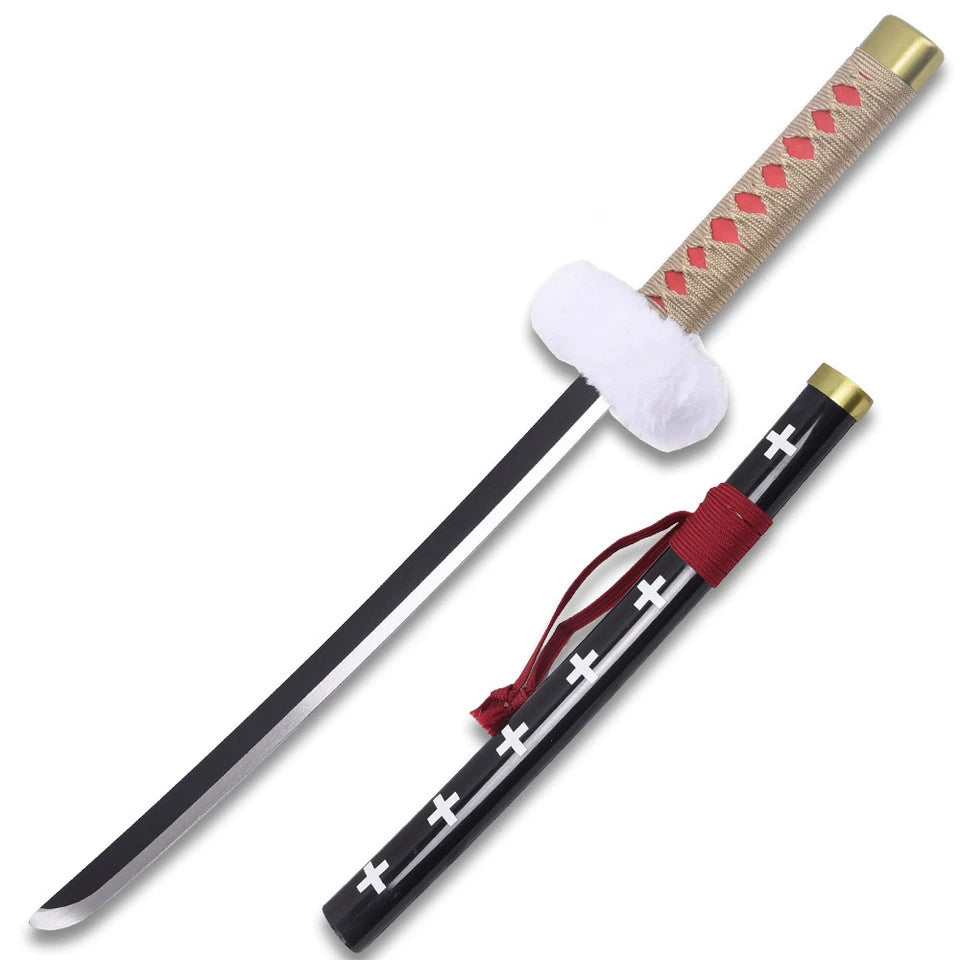 Trafalgar Law Kikoku display collectible inspired by One Piece featuring a premium carbon steel display finish, decorative scabbard, detailed wrapped handle, and collector-quality craftsmanship for anime fans, cosplay enthusiasts, and display collections.