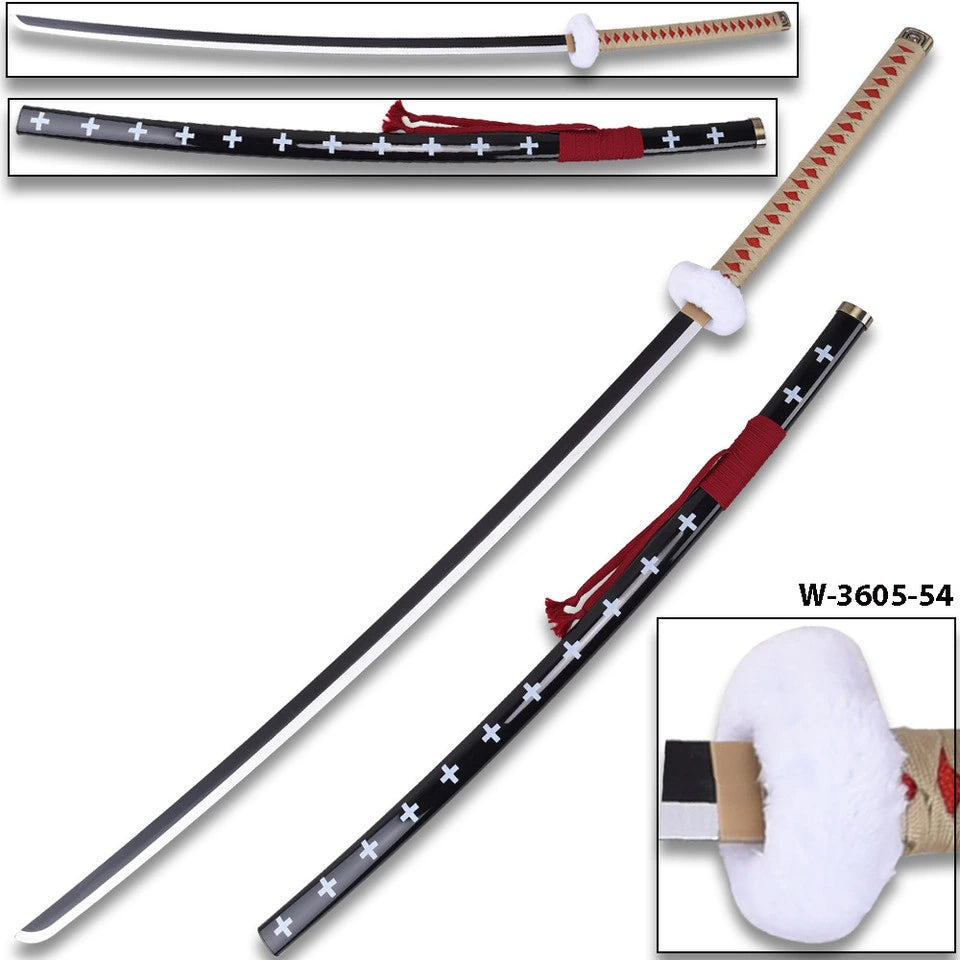 Trafalgar Law Red Wood Nodachi One Piece collectible inspired by the Surgeon of Death featuring premium wooden craftsmanship, decorative red finish, matching plastic scabbard, and exceptional anime-inspired detailing for collectors and cosplay enthusiasts.