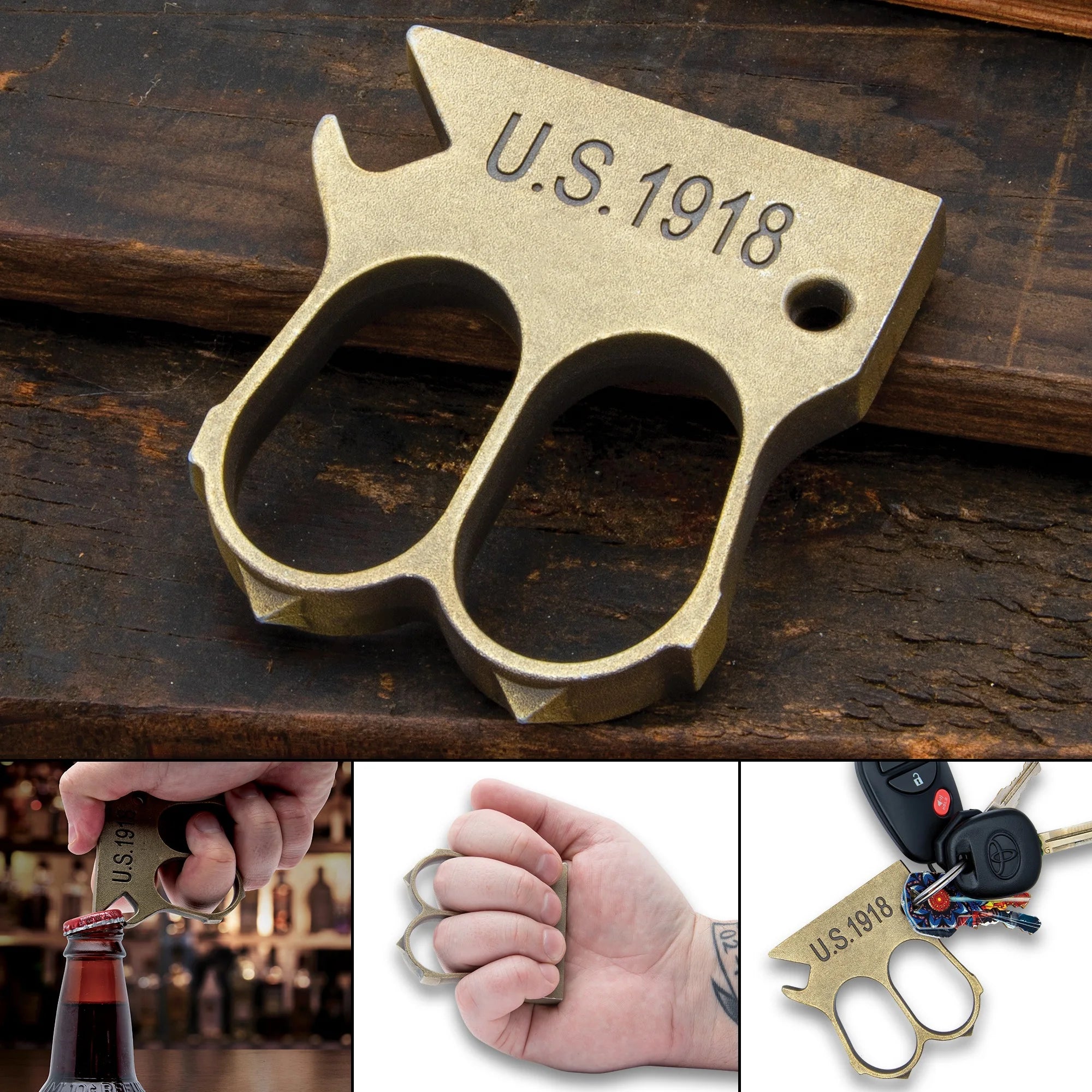 Premium Trench Bottle Opener One-Piece Antique Brass U.S. 1918 with brass.