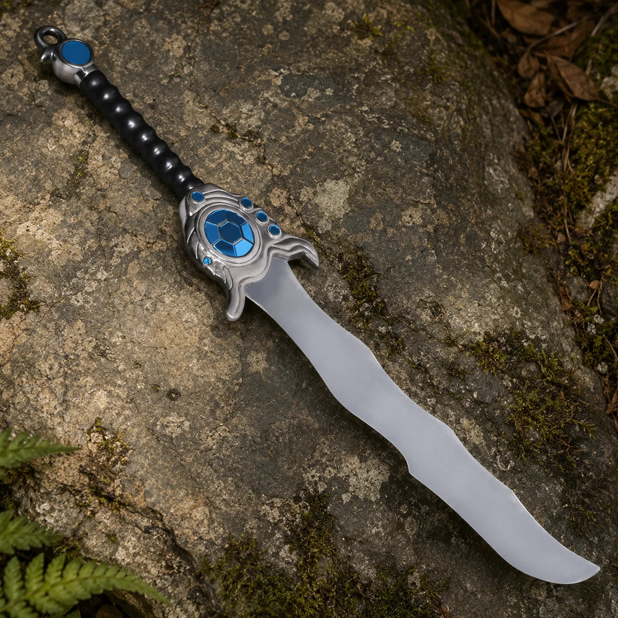 Tryndamere Freljord Sword prop replica curved stainless steel display blade close-up with frosted silver finish