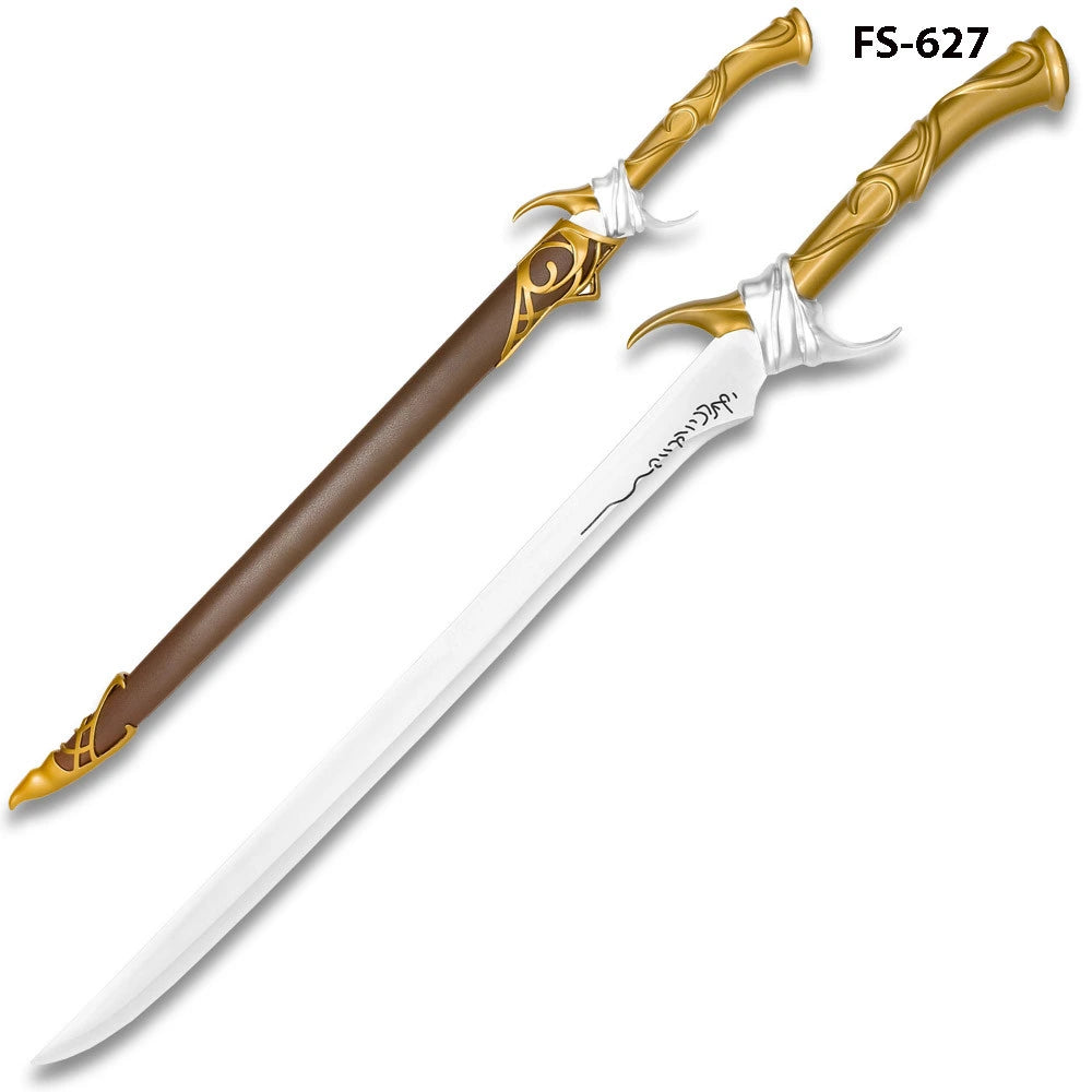 Premium Twinkle Fantasy Sword display collectible featuring elegant fantasy-inspired stainless steel craftsmanship, decorative display finish, and handcrafted brown hardwood scabbard for collector rooms and wall displays.