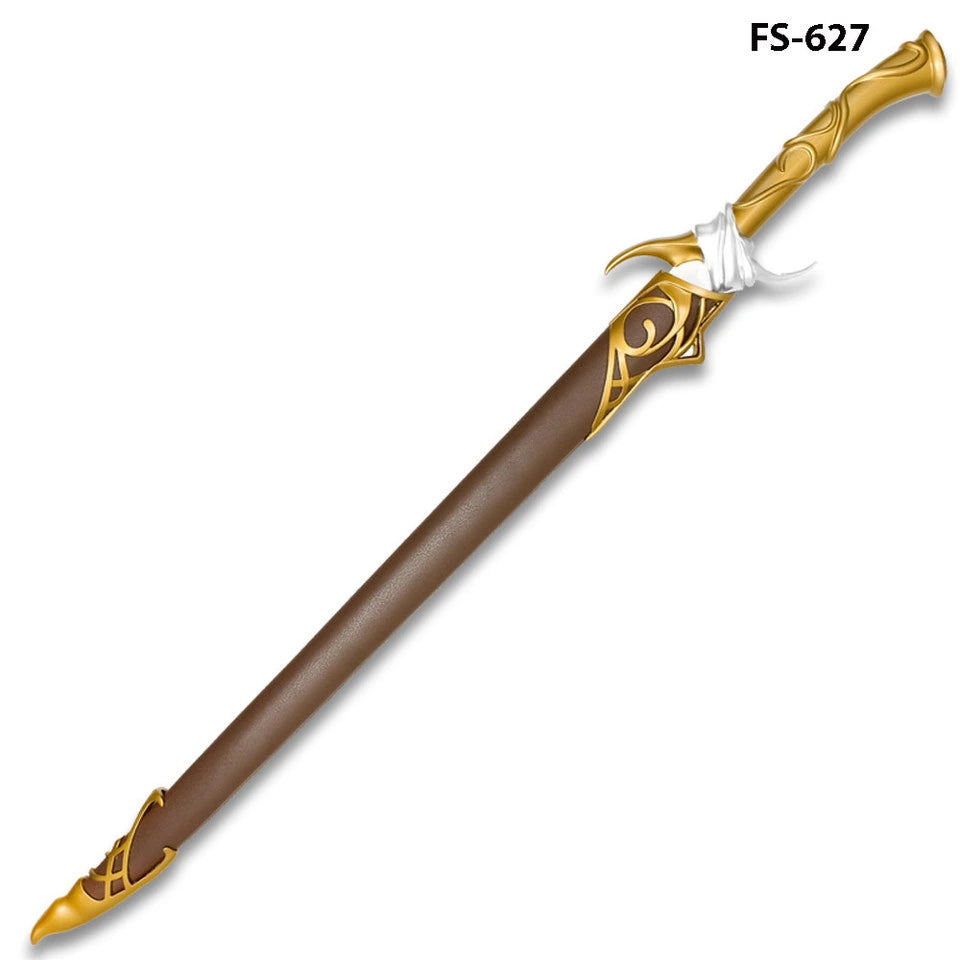 Full-length Twinkle Fantasy Sword display collectible with brown hardwood scabbard presented for fantasy-themed collector showcases, gaming room décor, cosplay photography, convention displays, and premium decorative collections.