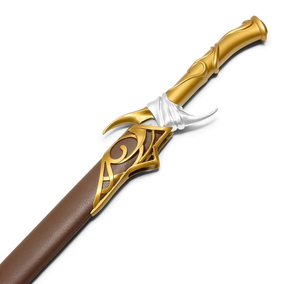 Twinkle Fantasy Sword display collectible crafted from premium stainless steel with a decorative display finish and matching brown hardwood scabbard featuring leather accents for fantasy collectors, cosplay enthusiasts, and elegant home displays.