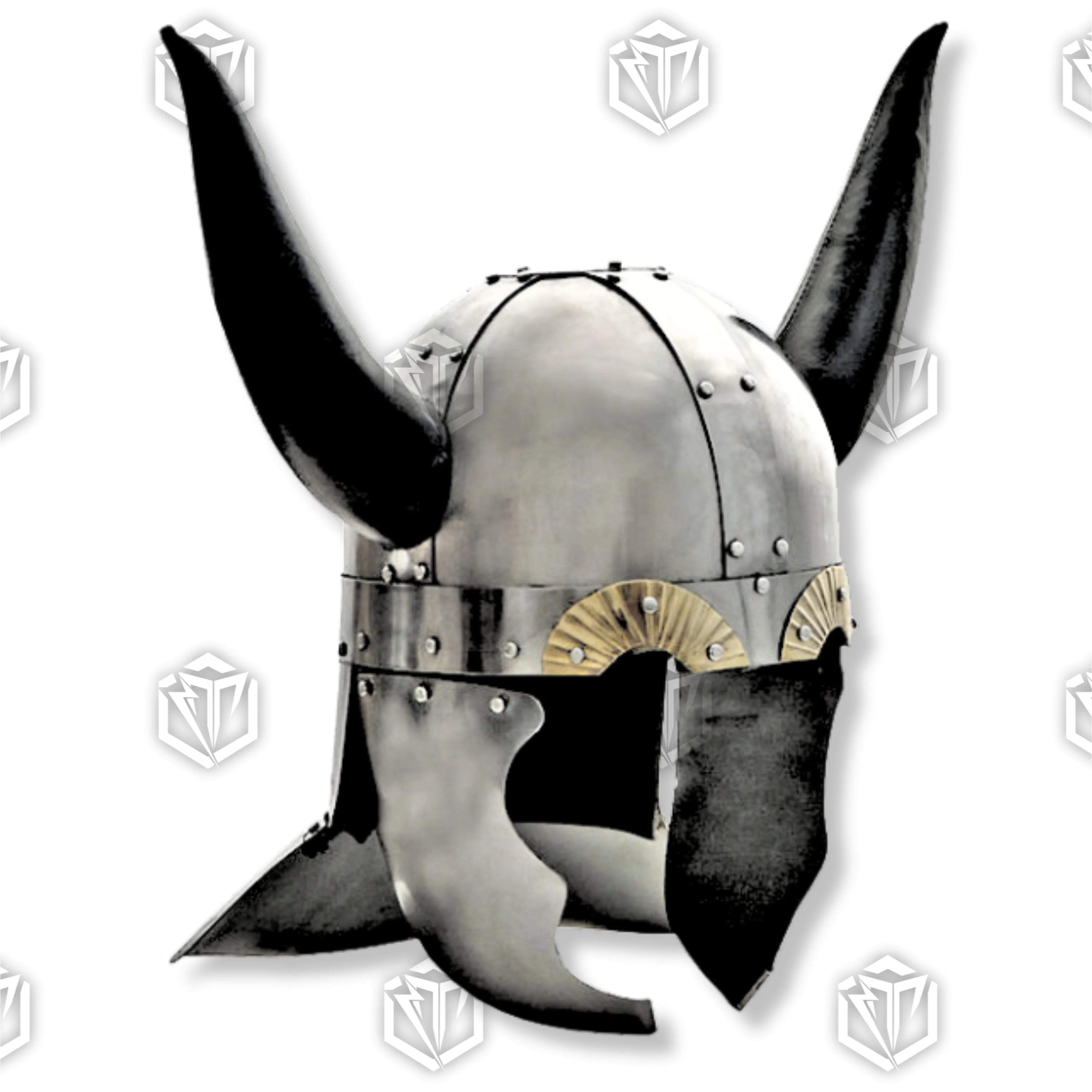 Premium Viking Leather Horned Helmet Replica with high-carbon stainless steel.