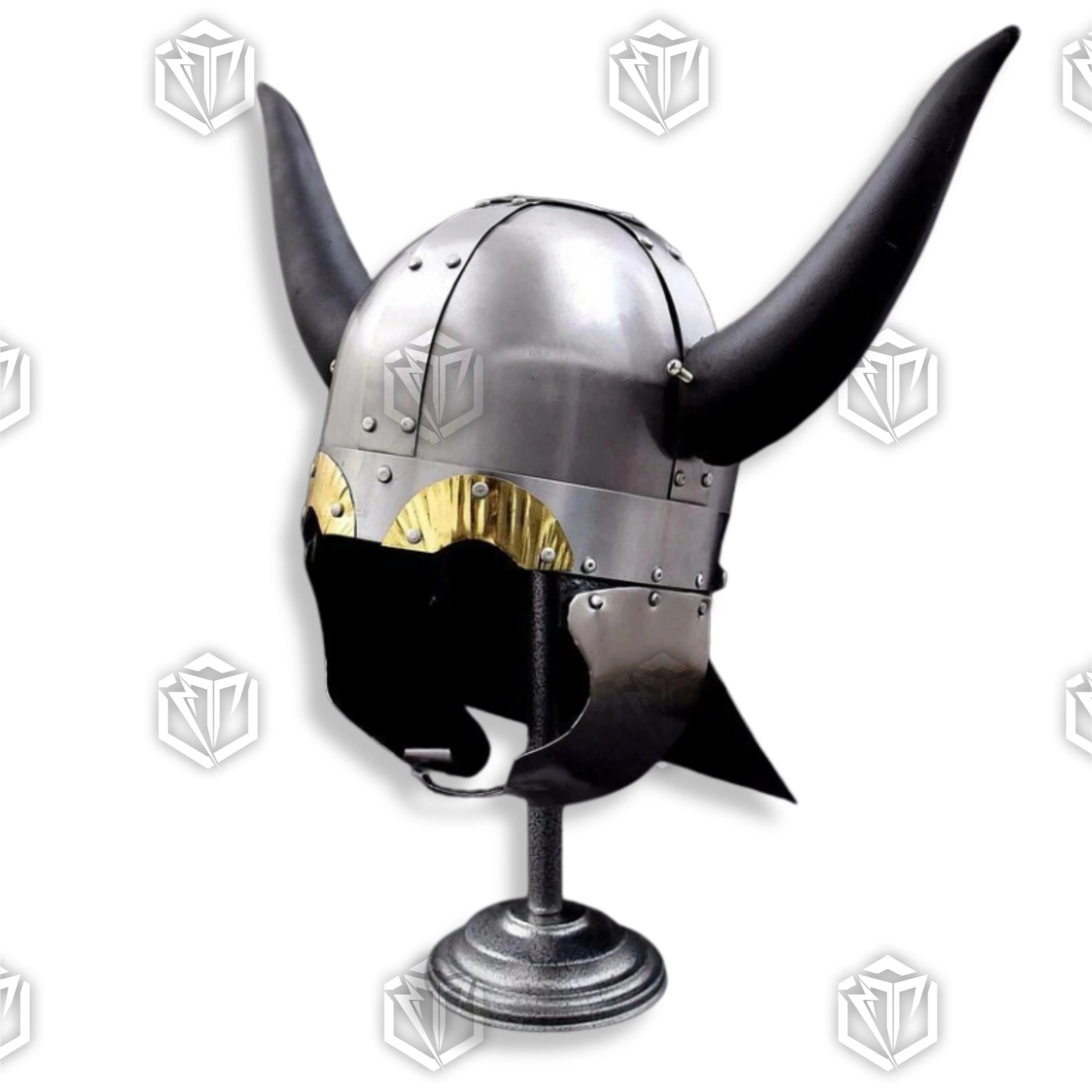 Premium Viking Leather Horned Helmet Replica with high-carbon stainless steel.