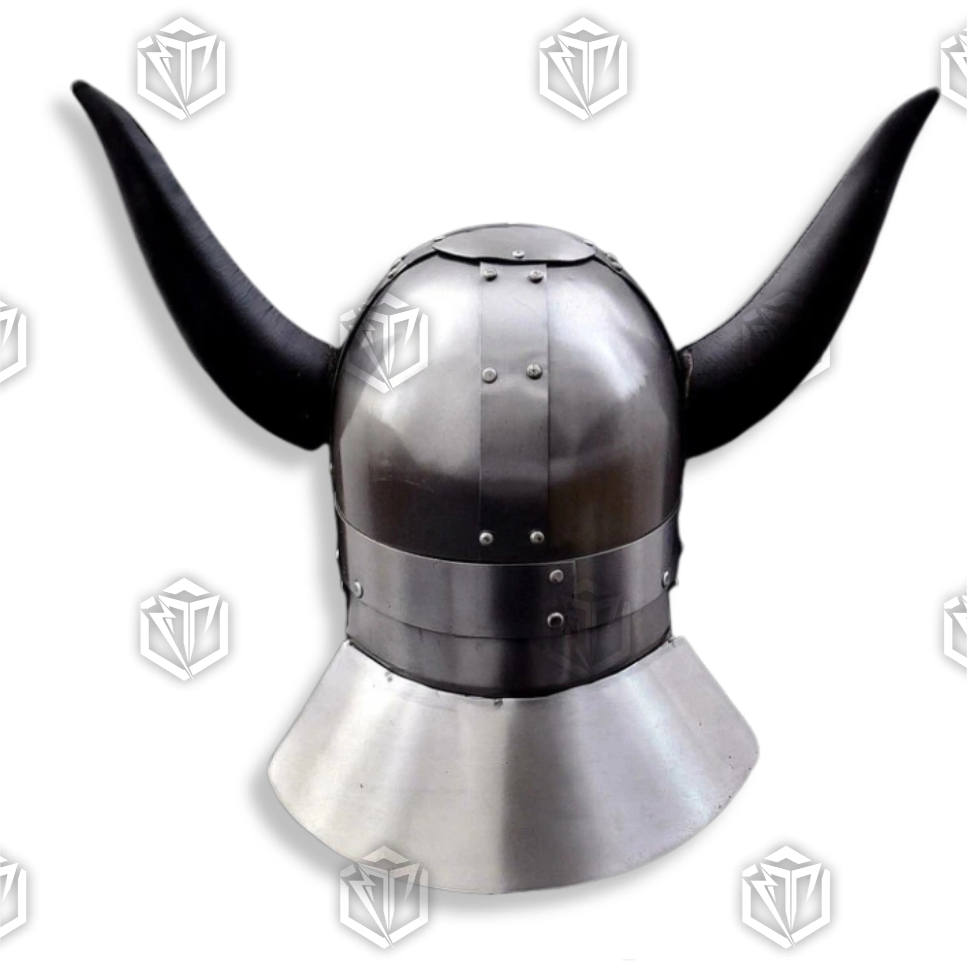 Premium Viking Leather Horned Helmet Replica with high-carbon stainless steel.