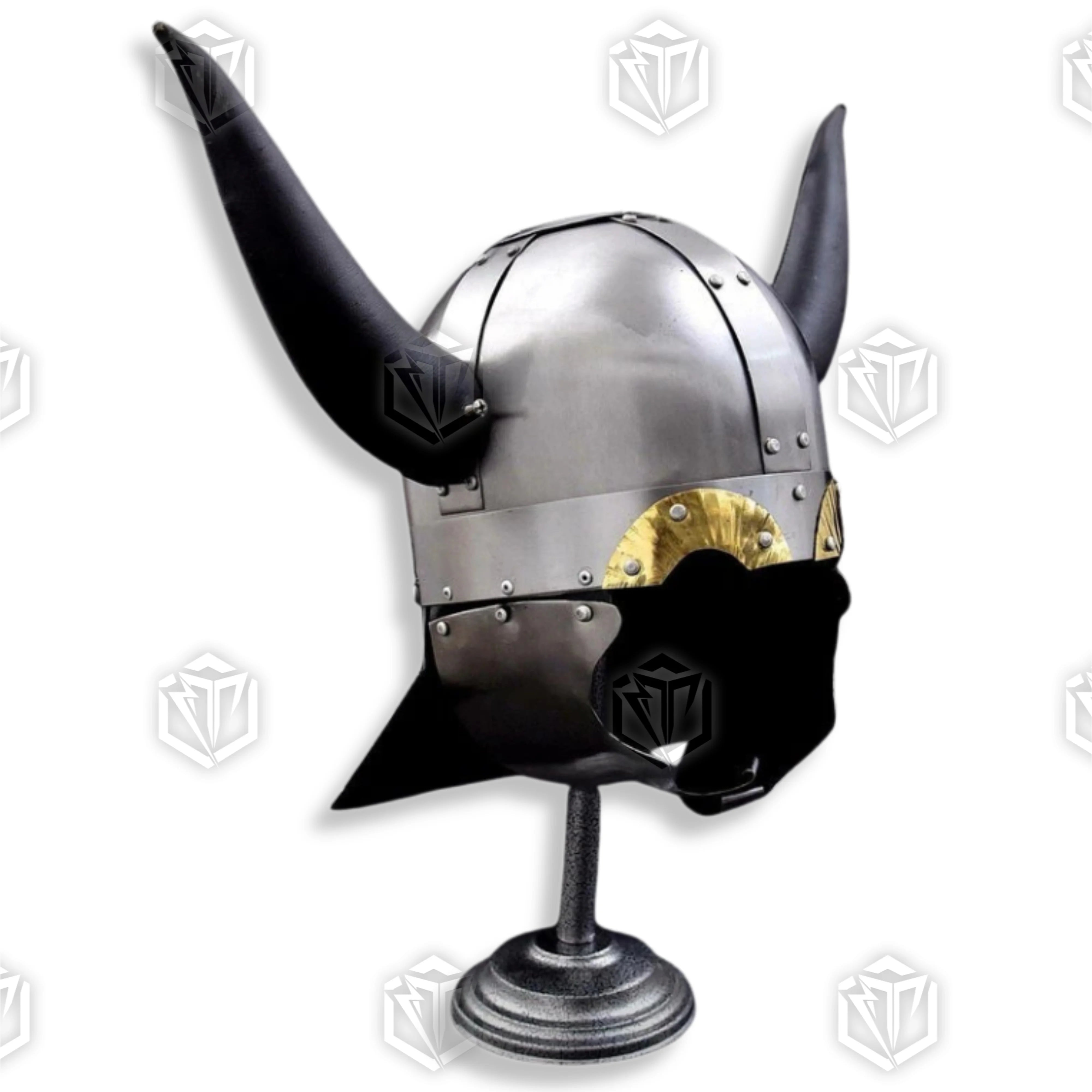 Premium Viking Leather Horned Helmet Replica with high-carbon stainless steel.