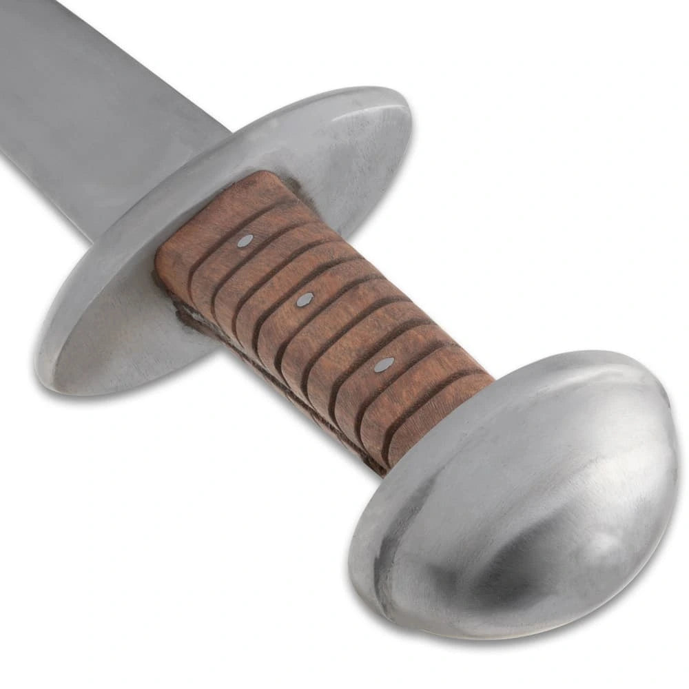 Viking training sword with 29.25-inch blunted carbon blade and wooden handle for reenactment