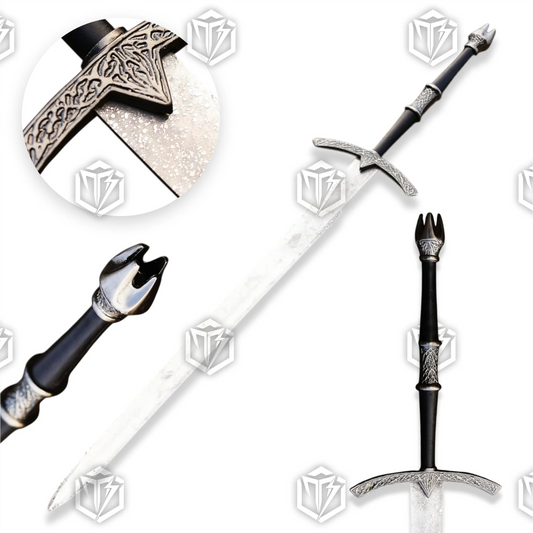 Witch King Sword from Lord of the Rings – High-quality collectible sword with stainless steel blade, leather grip, and display plaque. Perfect for fans and cosplay.
