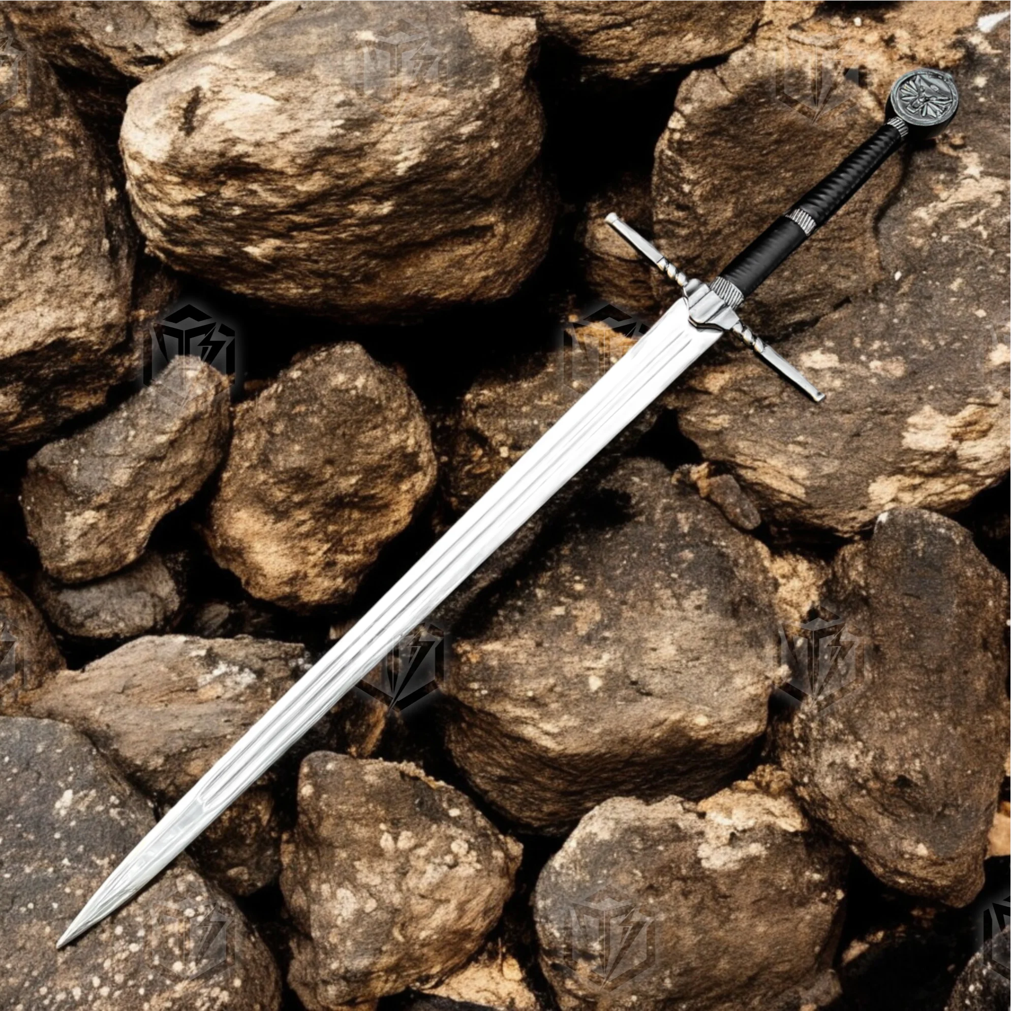 Premium Witcher Geralt’s Wolf Steel Sword Replica with Ebony Plaque Stand