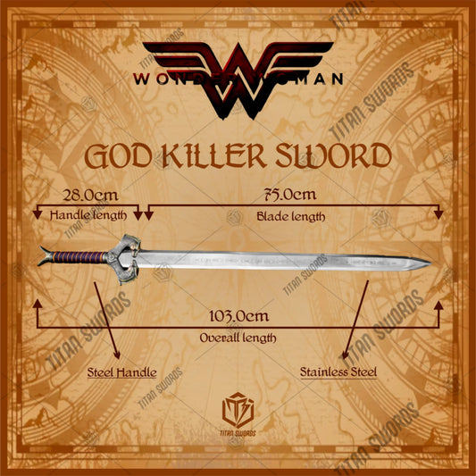 Premium Wonder Woman God Killer Sword Replica with stainless steel blade.