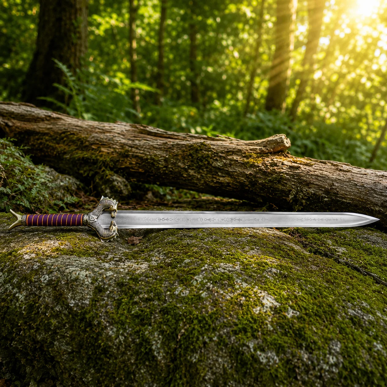 Wonder Woman God Killer sword decorative replica side profile view in forest setting