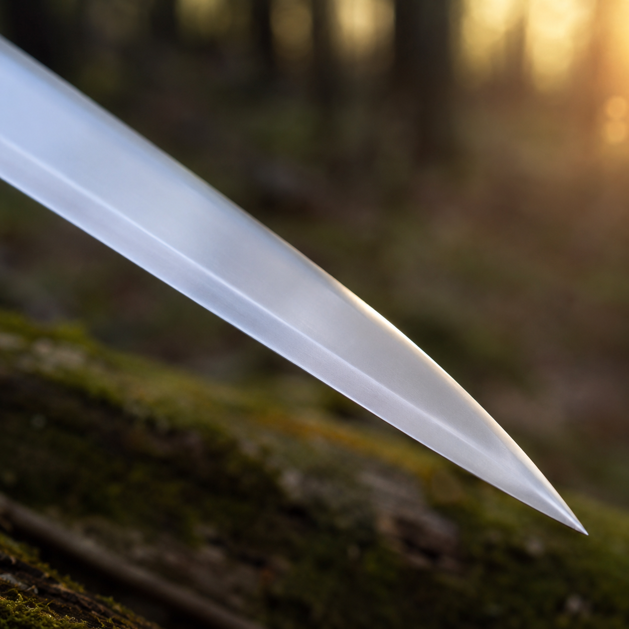Xena Warrior Princess sword prop replica leaning on forest log sunlit fantasy display collectible
