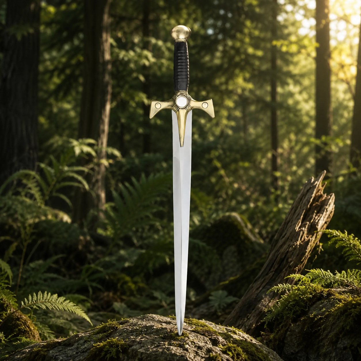 Xena Warrior Princess sword prop replica with black leather scabbard and guard close-up detail