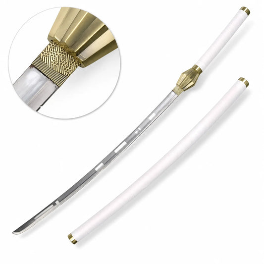 Zaraki Kenpachi sword prop replica from Bleach anime – full length upright display view in forest setting