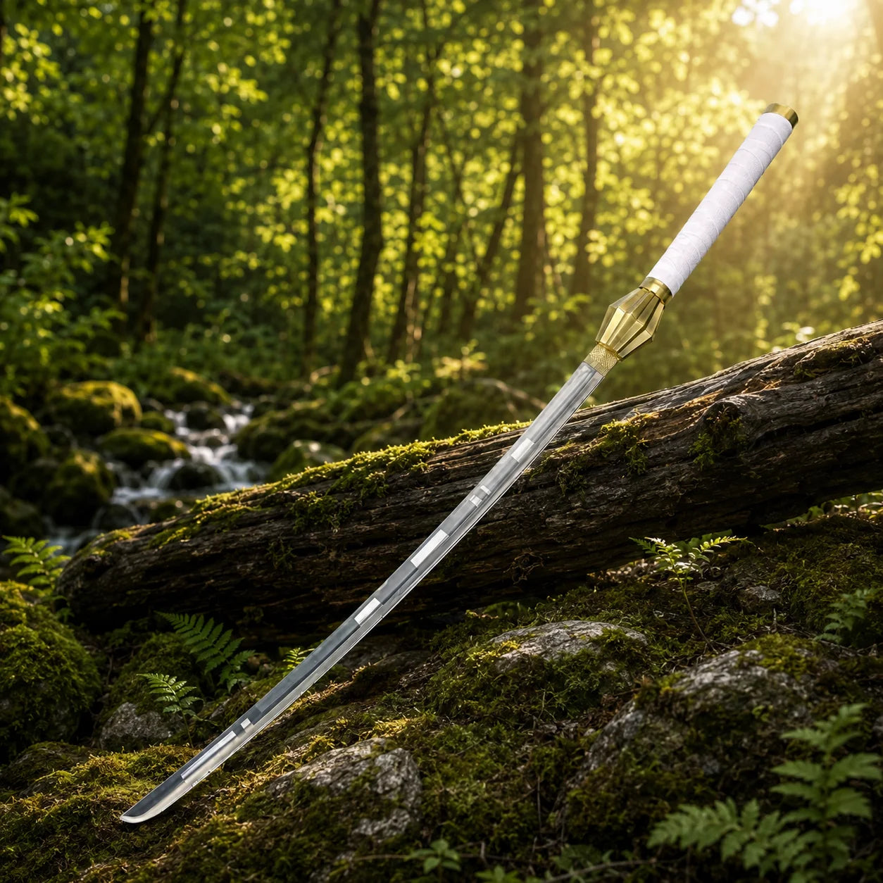 Zaraki Kenpachi Bleach display collectible sword – flat lay overhead view on stone surface