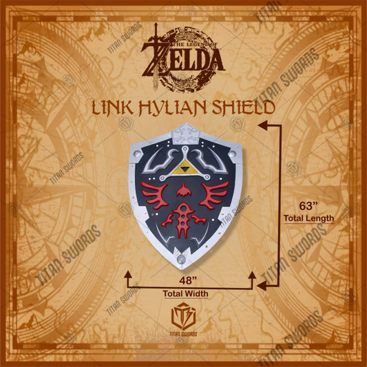 Premium Zelda Link Dark Hylian Shield Black Replica with Triforce engravings.