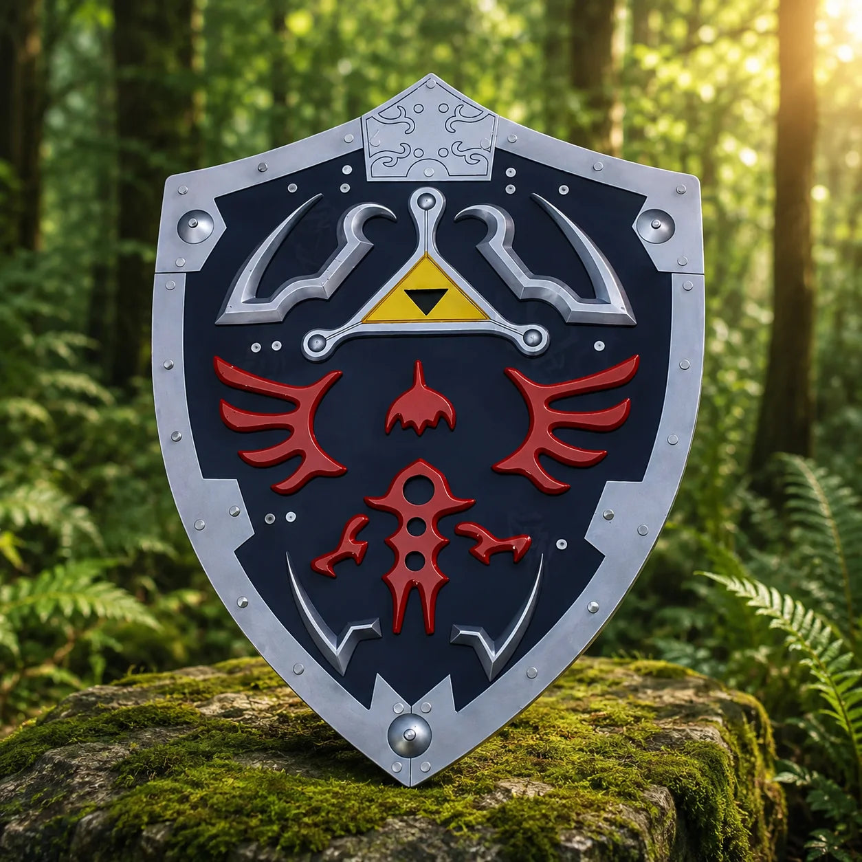 Premium Link Hylian Shield prop replica full front view – Legend of Zelda wall display collectible
