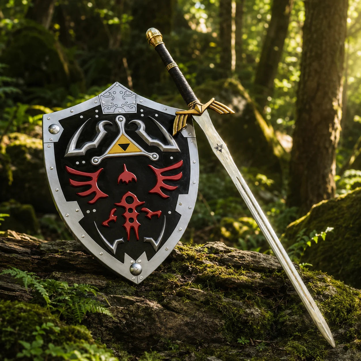 Link Master Sword and Dark Hylian Shield prop replica full set with scabbard – Zelda display collectible