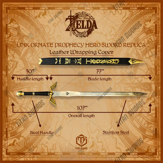 Premium Zelda Link Master Sword Black Edition Replica with Triforce engravings.