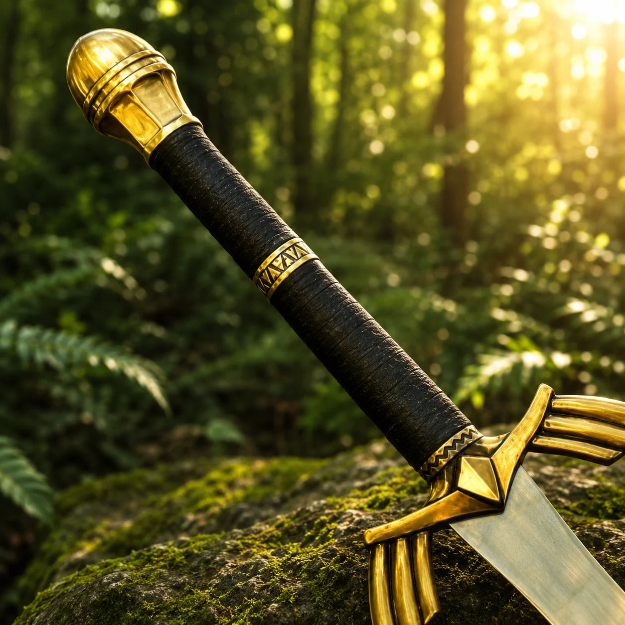 Link Ornate Prophecy Sword black wrapped grip and gold pommel detail – Legend of Zelda prop replica display piece